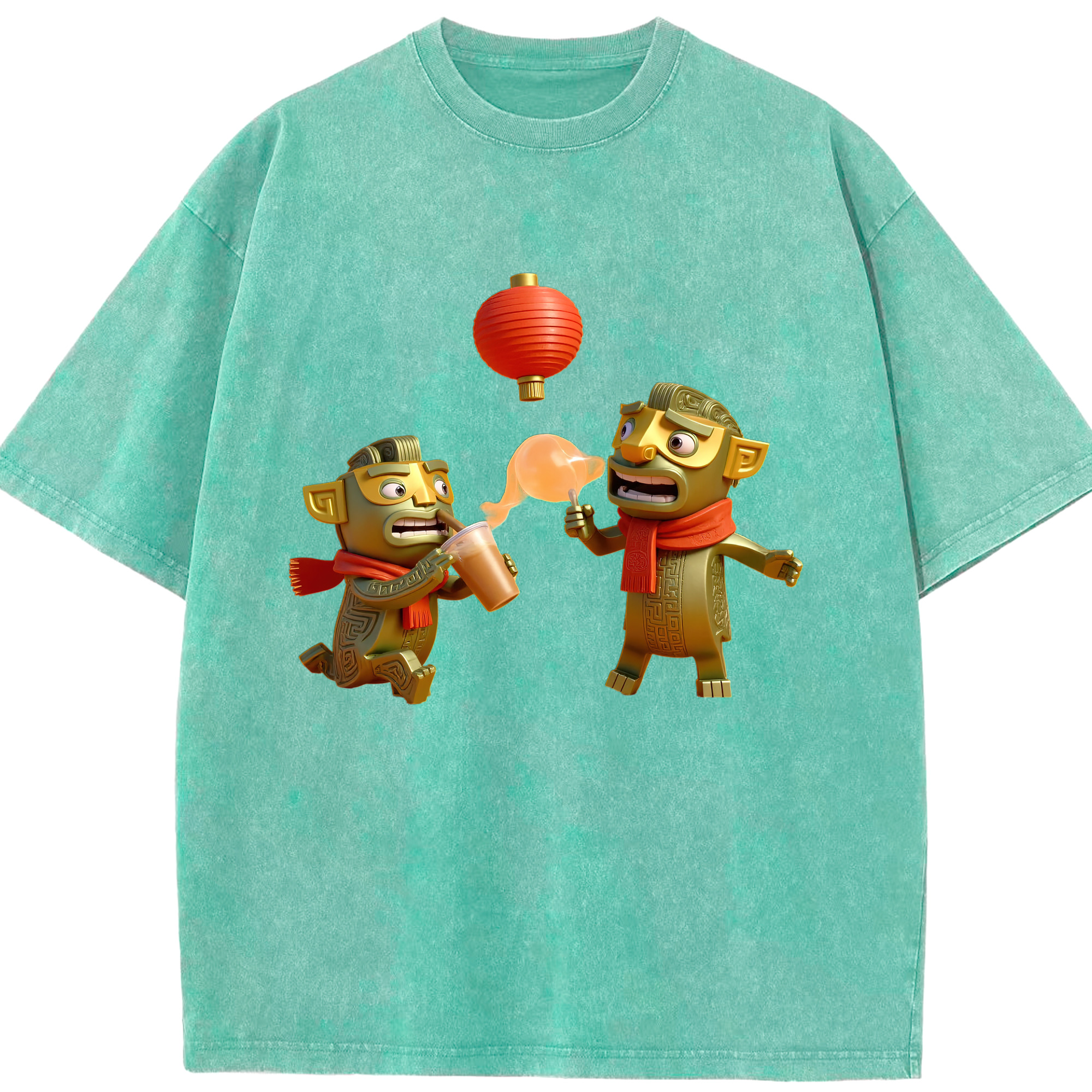 （画像用） Ne Zha 2 ナタ 魔童の大暴れ 綿100% ヴィンテージ風 半袖Tシャツ（フロントプリント）